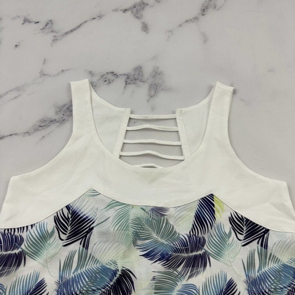 Carve Designs Tropical Leaf Print Shift Dress Size XS Blue Green Pockets Strappy - Picture 2 of 11